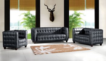 Black Top Grain Italian Tufted Leather Modern 4PC Sofa Set [KCS-037-Black-4PC]