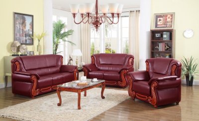 Bella 632 Sofa in Burgundy Bonded Leather w/Optional Items