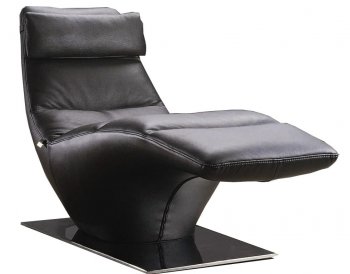 Black Leather Modern Chaise w/Removable Headrest & Metal Base [PGCL-DREAM-Black]