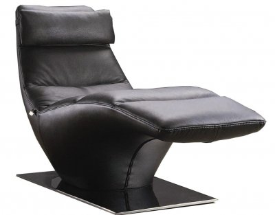 Black Leather Modern Chaise w/Removable Headrest & Metal Base