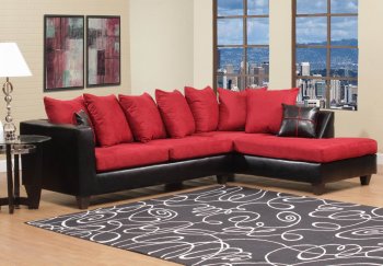 Red Fabric & Black Vinyl Modern Sectional Sofa w/Wood Legs [PNSS-U463]