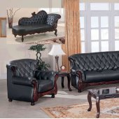 Black Leather Classic Living Room Sofa W/Button-Tufted Backs