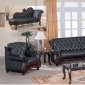 Black Leather Classic Living Room Sofa W/Button-Tufted Backs