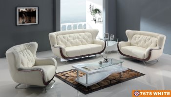 White Bonded Leather 7678 Sofa w/Optional Loveseat & Chair [AES-7678 White]