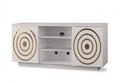 Myra Media Console in White w/Gold Trim