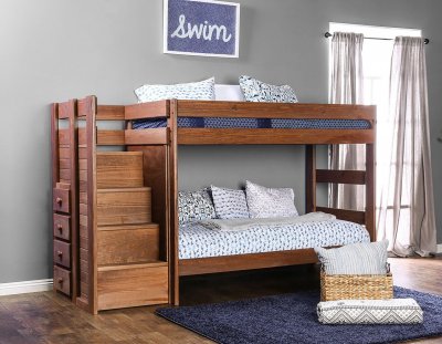 Ampelios Bunk Bed CM-BK102 in Mahogany w/Side Storage Drawers