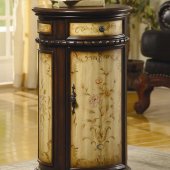 Antique Walnut Finish Round Cabinet w/Hand Painted Flowers