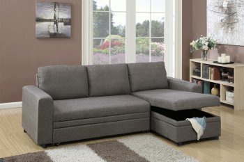 F6574 Convertible Sectional Sofa Bed in Ash Black by Poundex [PXSS-F6574]