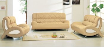 Honey and White Leather Living Room Set [AES-7075]