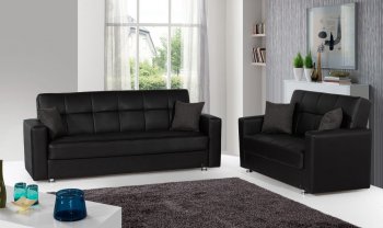 Lego Sofa Bed in Black Bonded Leather by Rain w/Optional Items [RNSB-Lego Bonded Black]