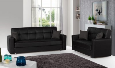 Lego Sofa Bed in Black Bonded Leather by Rain w/Optional Items