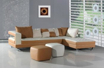 Beige and Camel Leather Tufted Modern Sectional Sofa [SHSS-H218 BC]