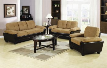 Mocha Microfiber & Dark Brown Leather Modern Sofa & Loveseat Set [CRS-502921-Mika]