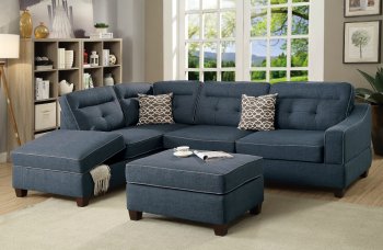 F6523 Sectional Sofa & Ottoman Set in Dark Blue Fabric by Boss [PXSS-F6523 Dark Blue]