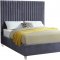 Candace Upholstered Bed in Grey Velvet Fabric by Meridian