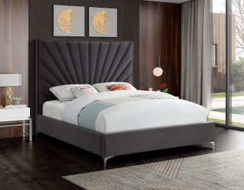 Eclipse Bed in Grey Velvet Fabric by Meridian w/Options [MRB-Eclipse Grey]