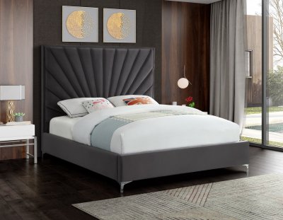 Eclipse Bed in Grey Velvet Fabric by Meridian w/Options