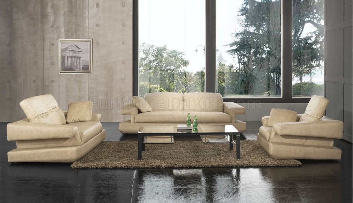 Beige Leather Upholstery Living Room Set W/Adjustable Back