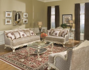 Pewter Fabric Traditional Living Room w/Carved Wood Frame [HLS-G500]