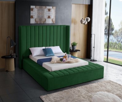 Kiki Upholstered Bed in Green Velvet Fabric by Meridian