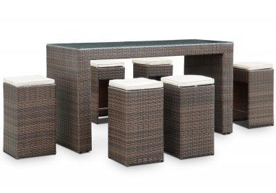 Cubed 7Pc Outdoor Patio Pub Set in Brown/White by Modway