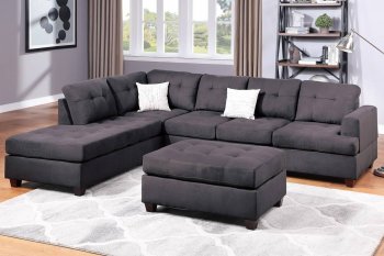 F6404 Sectional Sofa w/Ottoman in Ash Black Fabric by Poundex [PXSS-F6404]