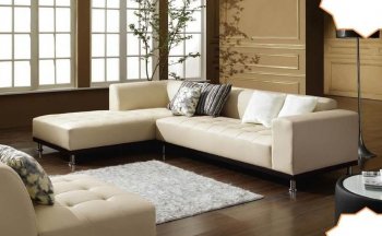 Anne Sectional Sofa & Armless Chair in Beige Bonded Leather [ADSS-Anne]