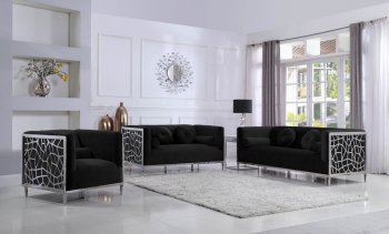 Opal Sofa 672 in Black Velvet Fabric by Meridian w/Options [MRS-672 Opal Black]