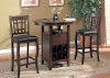 Brown Finish Modern 3 Pc Bar Table & Stools Set w/Wine Rack