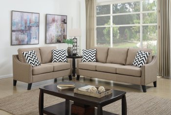 F6908 Sofa & Loveseat Set in Sand Linen-Like Fabric by Boss [PXS-F6908]