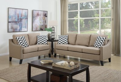 F6908 Sofa & Loveseat Set in Sand Linen-Like Fabric by Boss