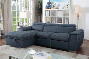 Patty Sectional Sofa w/Sleeper CM6514BL in Blue Gray Fabric [FASS-CM6514BL-Patty]