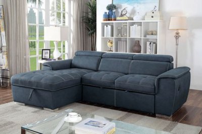 Patty Sectional Sofa w/Sleeper CM6514BL in Blue Gray Fabric