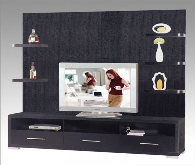 Wenge Finish Contemporary TV Stand with Drawers & Shelves