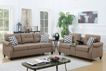 F6412 Sofa & Loveseat Set in Light Coffee Fabric by Poundex [PXS-F6412 Light Coffee]