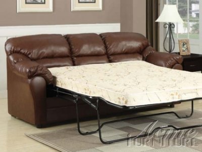 Brown Bonded Leather Match Modern Sofa w/Queen Size Sleeper