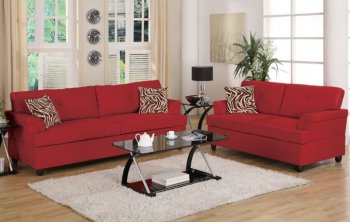 Red Microfiber Plush Modern Sofa & Loveseat Set [PXS-F7589]