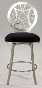 Black Microfiber Seat & Satin Nickel Finish Set of 2 Barstools [CYBA-0410]