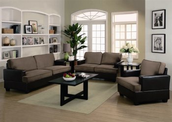 Taupe Microfiber & Dark Brown Vinyl Modern 3Pc Sofa Set [CRS-500110-Caleb]