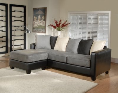 Tri-Tone Fabric Modern Reversible Sectional Sofa w/Leather Base