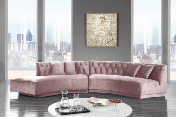 Kenzi Sectional Sofa 641 in Pink Velvet Fabric by Meridian [MRSS-641 Kenzi Pink]