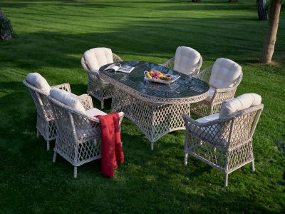 Glory Oval Outdoor Dining Set 7Pc in Light Brown by Bellona