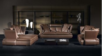 Chocolate Brown Leather Upholstery Stylish Sofa Set [EFS-403]