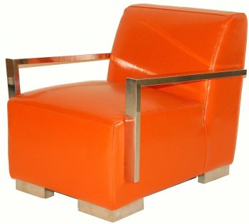 Orange Bi-Cast Leather Modern Lounge Chair w/Metal Arms & Legs [PGCC-SALLY-ORANGE]