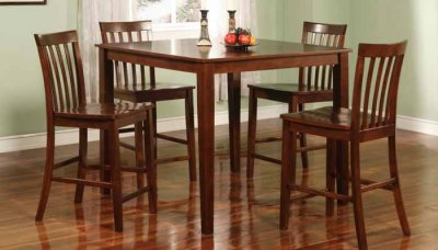 Walnut Finish 5 Pc Contemporary Dinette with Wooden Seats