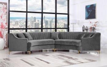 Jackson Sectional Sofa 673 in Grey Velvet Fabric by Meridian [MRSS-673 Jackson Grey]