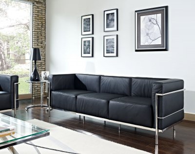 Charles Grande Sofa in Black Leather by Modway w/Options