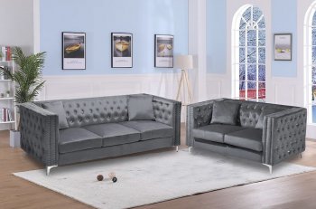 LCL-017 Sofa & Loveseat Set in Gray Velvet [BDS-LCL-017 Gray]