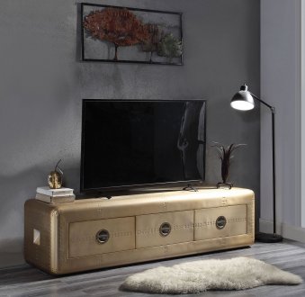 Jennavieve TV Stand 91564 in Gold Aluminum by Acme w/Options