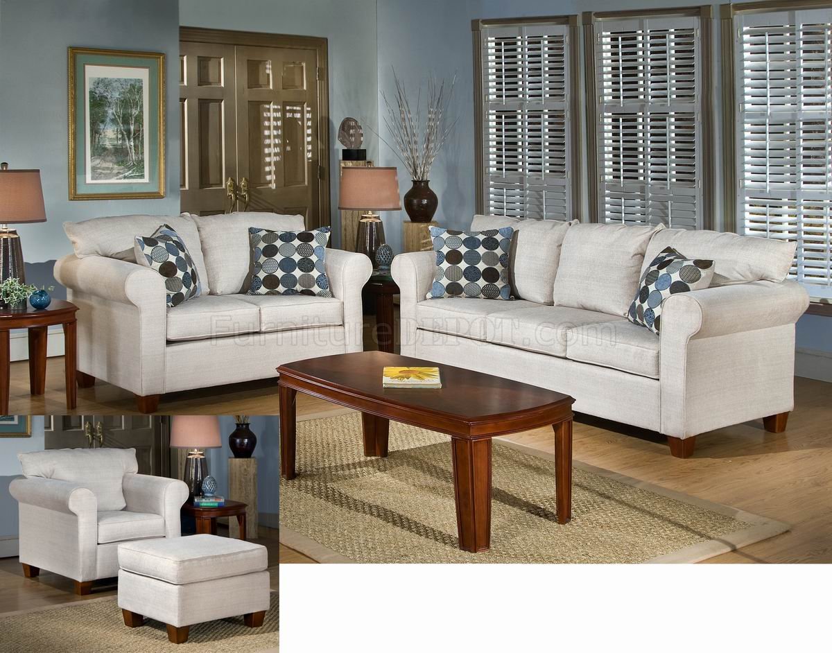 Oyster Fabric Modern Sofa & Loveseat Set w/Options